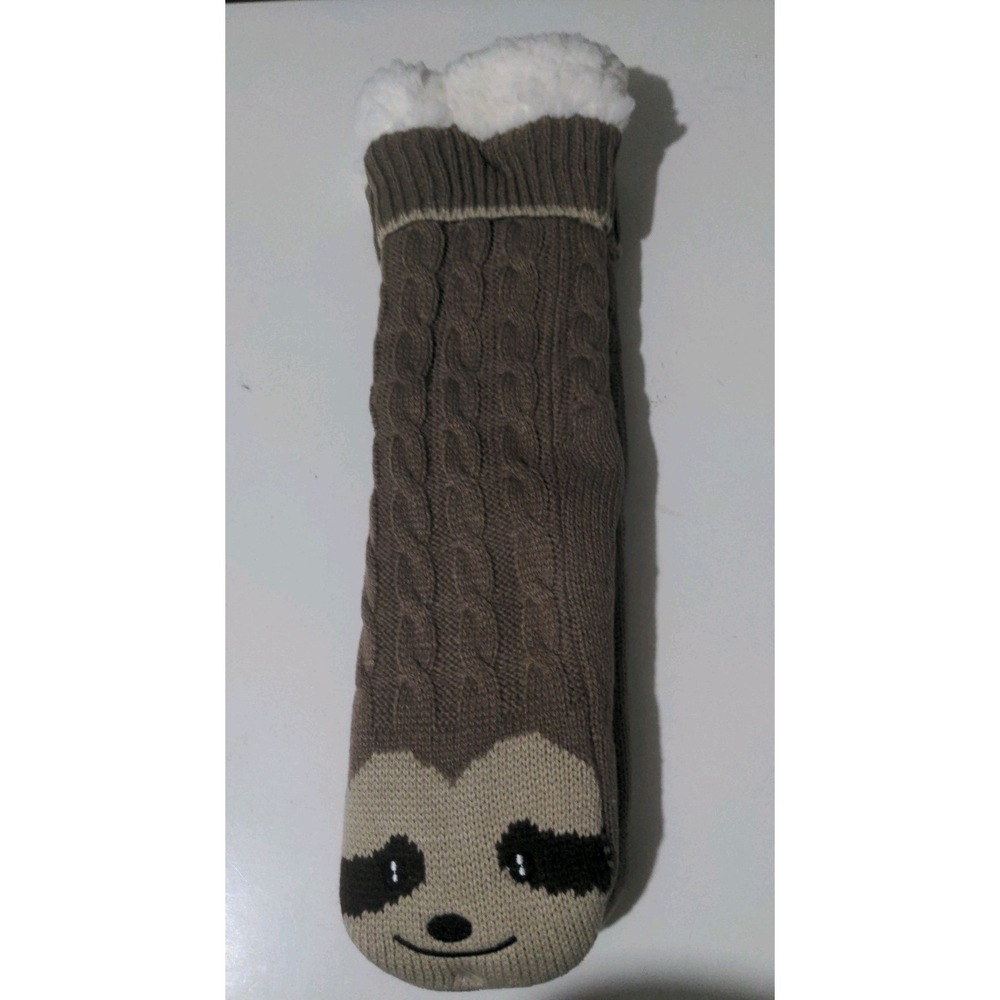 Sloth Cable Knit Faux Fur Non Skid Long Slipper Socks. Size 5-8 NWT